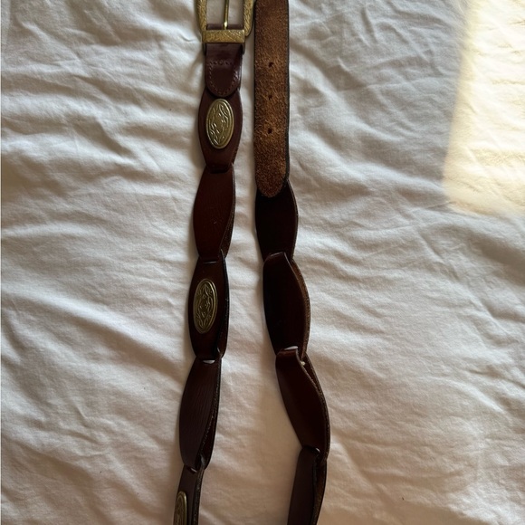 Vintage genuine Brown Leather Belt  ornate brass Buckle and decorative pieces - Picture 5 of 8